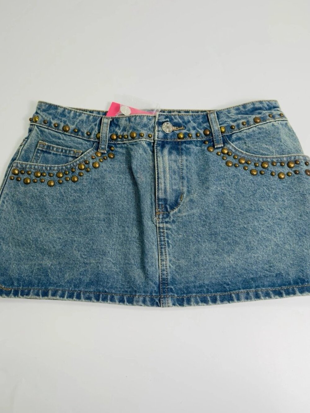 Edikted Studded Low Rise Denim Mini Skirt Blue Women’s Small NWT Y2K